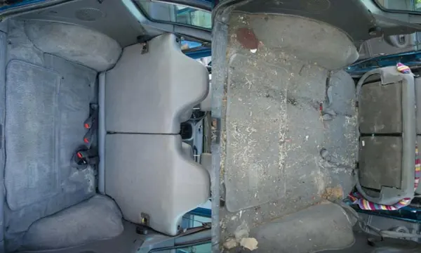 Výsledok pred a po tepovaní interiéru auta v Bratislave